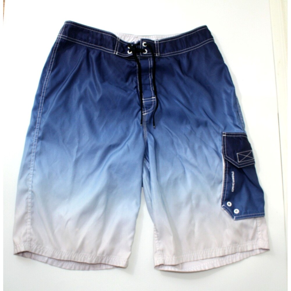 DECIBEL Men's Swimming Trunks / Board Shorts Blue / Off White Ombre ~ Sz. 34 #02